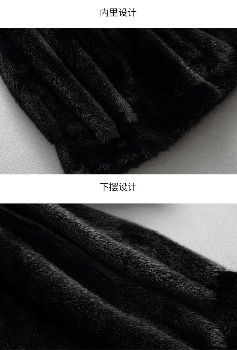 Lautaro Winter Luxury Long Black Faux Mink Fur Coat Women with Hood Long Sleeve Elegant Thick Warm Fluffy Furry Jacket 6xl 7xl