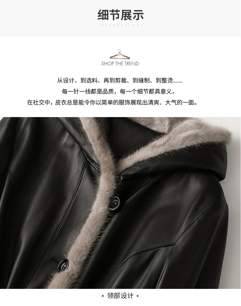 Lautaro Winter Long Warm Thick Black Leather Coat Women with Fur Inside Elegant Luxury Faux Fur Lined Jacket Parka Fashion 2021