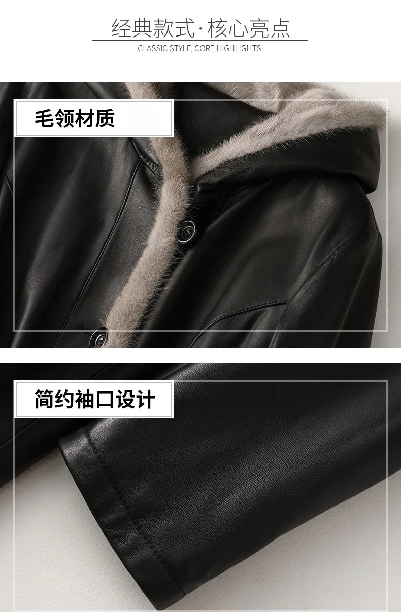 Lautaro Winter Long Warm Thick Black Leather Coat Women with Fur Inside Elegant Luxury Faux Fur Lined Jacket Parka Fashion 2021