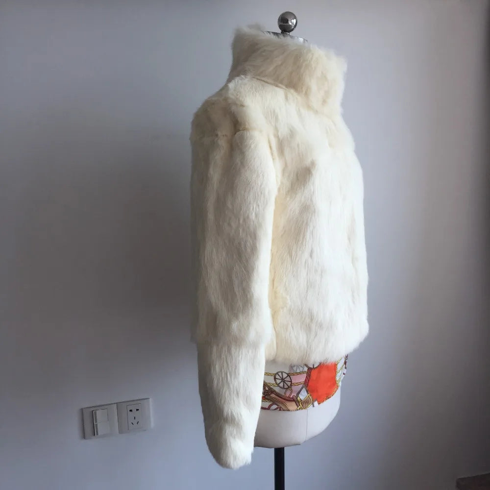 2023 New Women Real Rabbit Fur Mandarin Collar Coat Natural Pure Genuine Whole Skin Fur Jacket Full Pelt Fur Customize WSR61