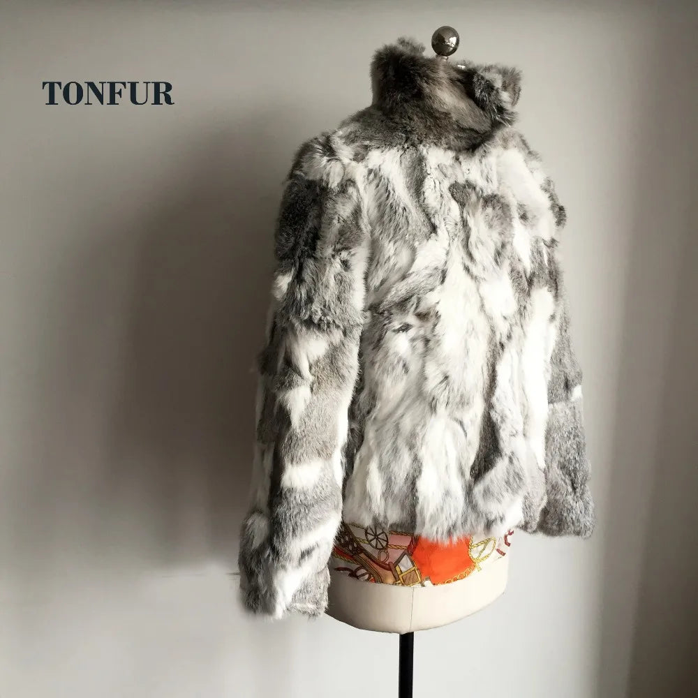 2023 New Women Real Rabbit Fur Mandarin Collar Coat Natural Pure Genuine Whole Skin Fur Jacket Full Pelt Fur Customize WSR61