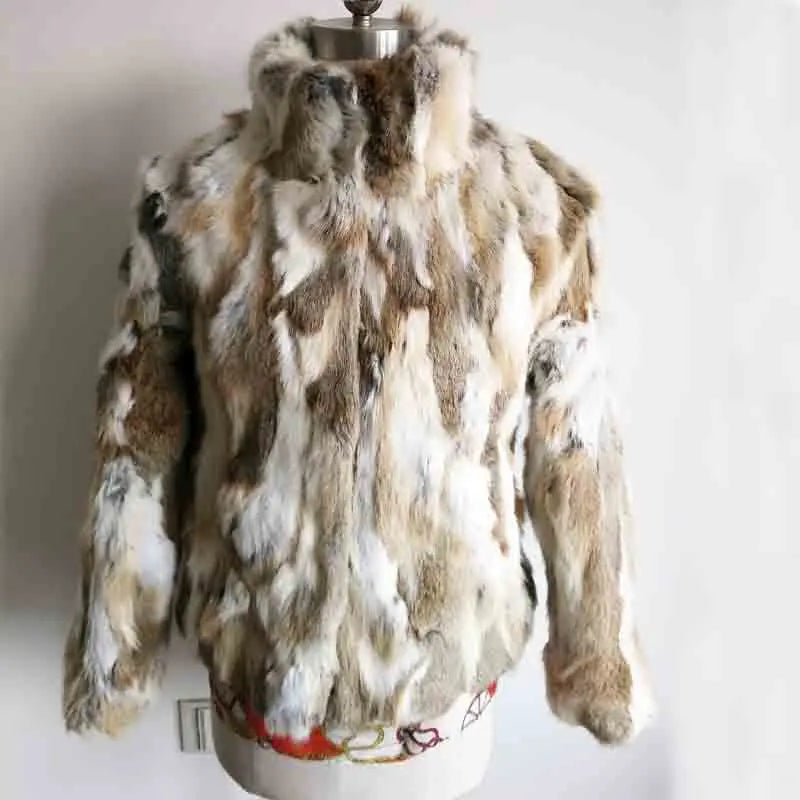 2023 New Women Real Rabbit Fur Mandarin Collar Coat Natural Pure Genuine Whole Skin Fur Jacket Full Pelt Fur Customize WSR61