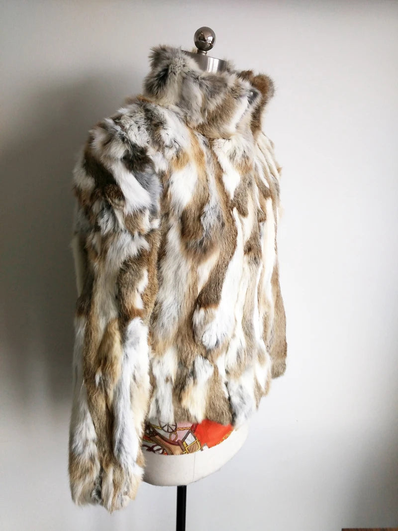 2023 New Women Real Rabbit Fur Mandarin Collar Coat Natural Pure Genuine Whole Skin Fur Jacket Full Pelt Fur Customize WSR61