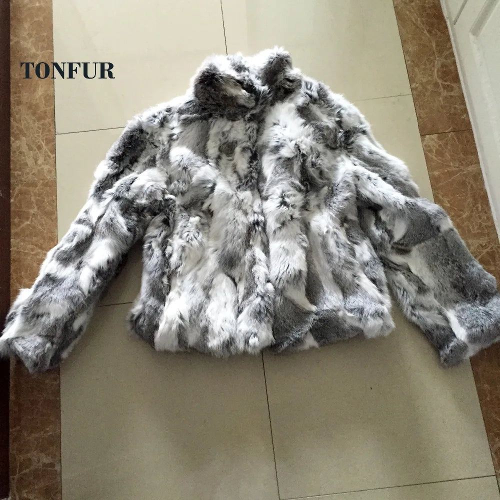 2023 New Women Real Rabbit Fur Mandarin Collar Coat Natural Pure Genuine Whole Skin Fur Jacket Full Pelt Fur Customize WSR61