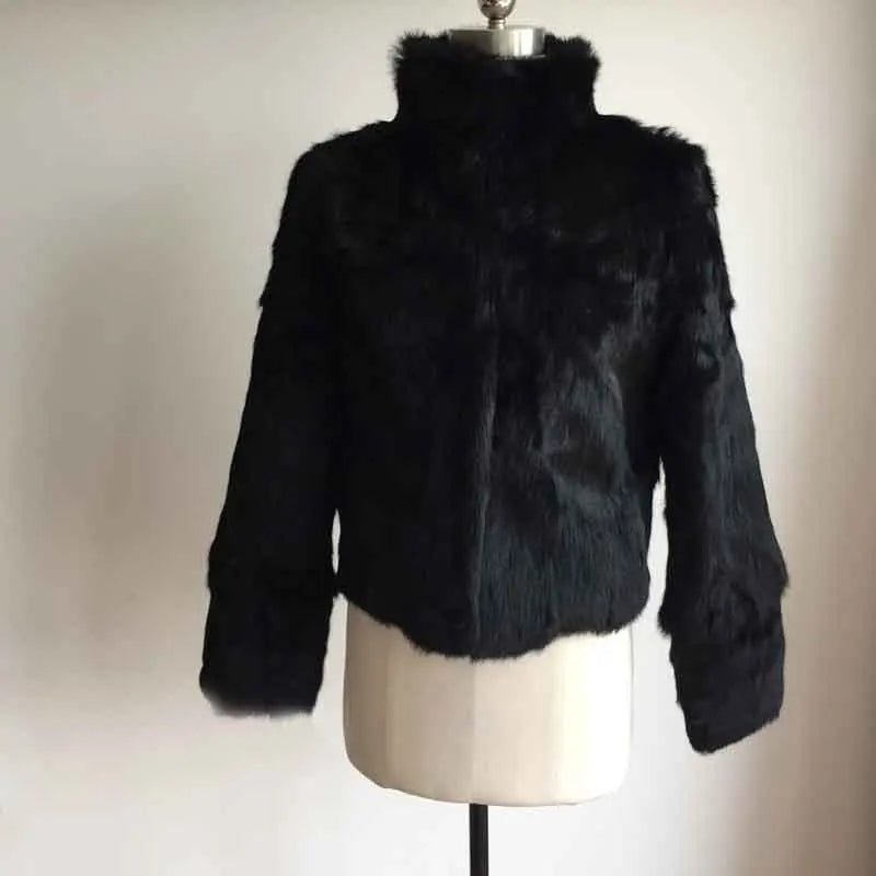 2023 New Women Real Rabbit Fur Mandarin Collar Coat Natural Pure Genuine Whole Skin Fur Jacket Full Pelt Fur Customize WSR61