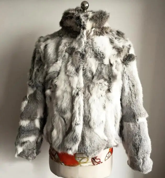 2023 New Women Real Rabbit Fur Mandarin Collar Coat Natural Pure Genuine Whole Skin Fur Jacket Full Pelt Fur Customize WSR61