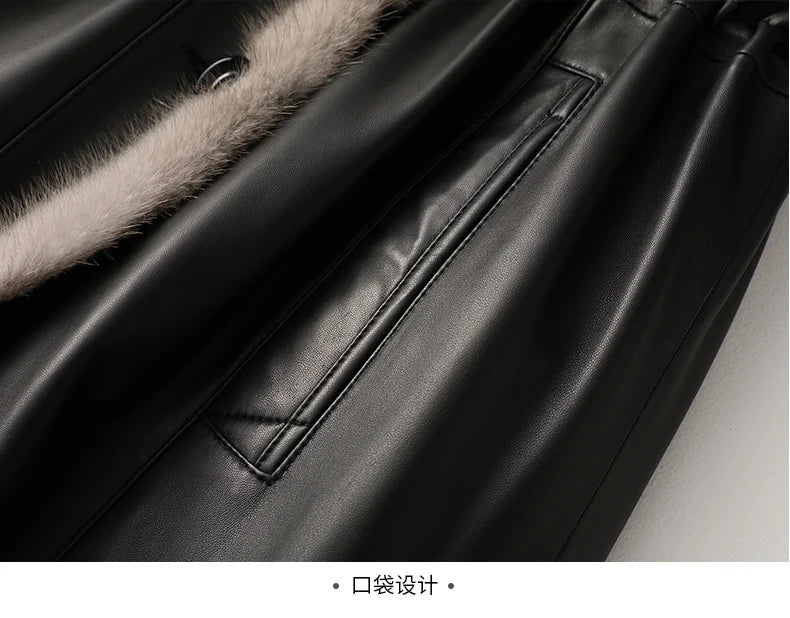 Lautaro Winter Long Warm Thick Black Leather Coat Women with Fur Inside Elegant Luxury Faux Fur Lined Jacket Parka Fashion 2021