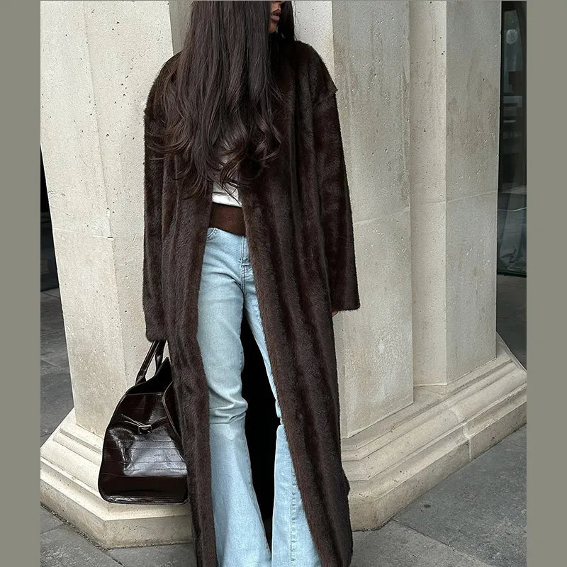 Women Faux Fur Overcoat Luxury Chic Fashion Lapel Long Sleeve Loose Fluffy Coat Lady Winter Warm Elegant Street Outerwear New