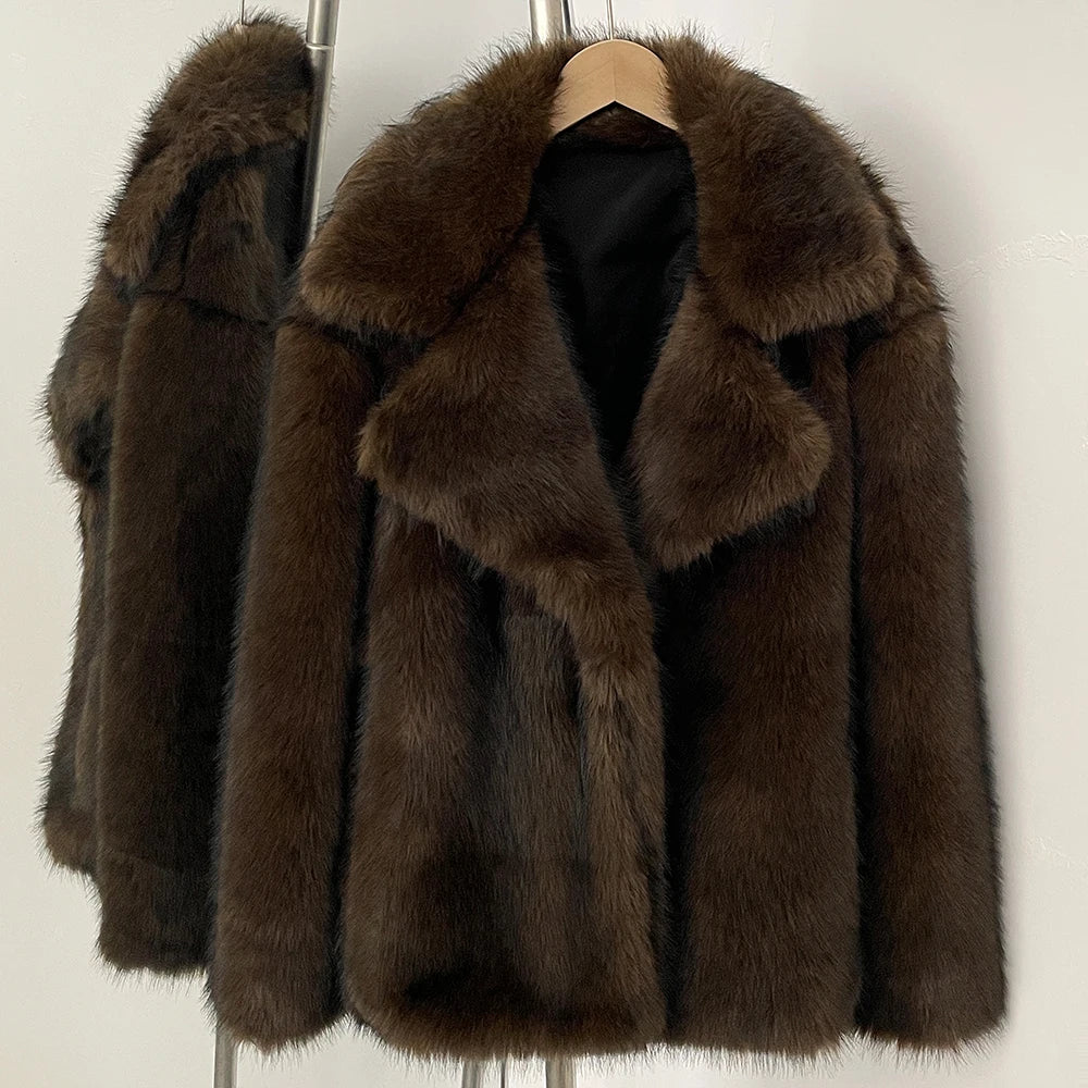 Fur Coat Eco-friendly Artificial Fur Coat Faux Fur Jacket Lapel Covered Button Loose Casual Women Coats Women's Winter Jacket