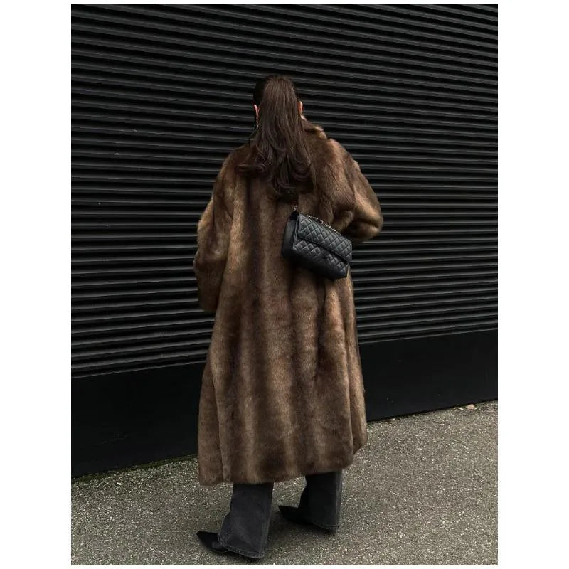 Women Faux Fur Overcoat Luxury Chic Fashion Lapel Long Sleeve Loose Fluffy Coat Lady Winter Warm Elegant Street Outerwear New