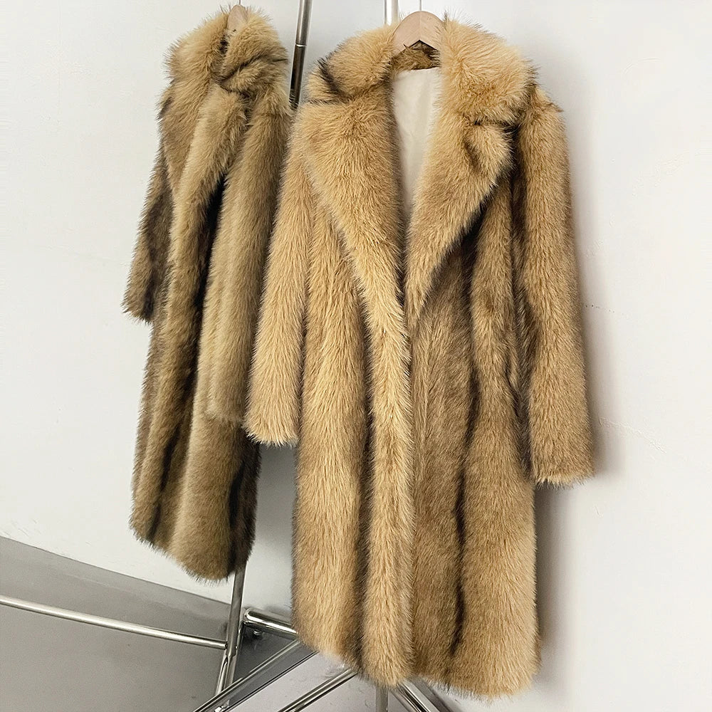 Fur Coat Eco-friendly Artificial Fur Coat Faux Fur Jacket Lapel Covered Button Loose Casual Women Coats Women's Winter Jacket
