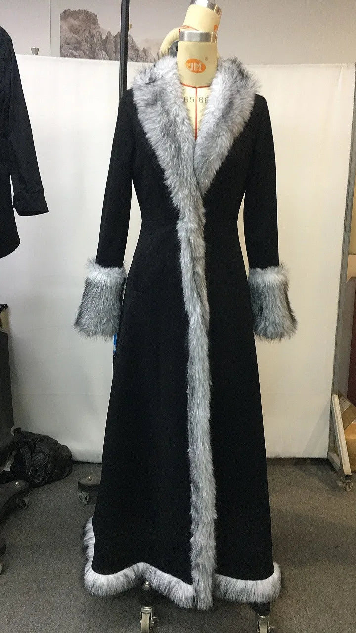 3xl Women's Winter Faux Fur Trim Maxi Coat Open Front Long Sleeve  Slim Fit Casual Party Streetwear Evening Outwear Robe Femme