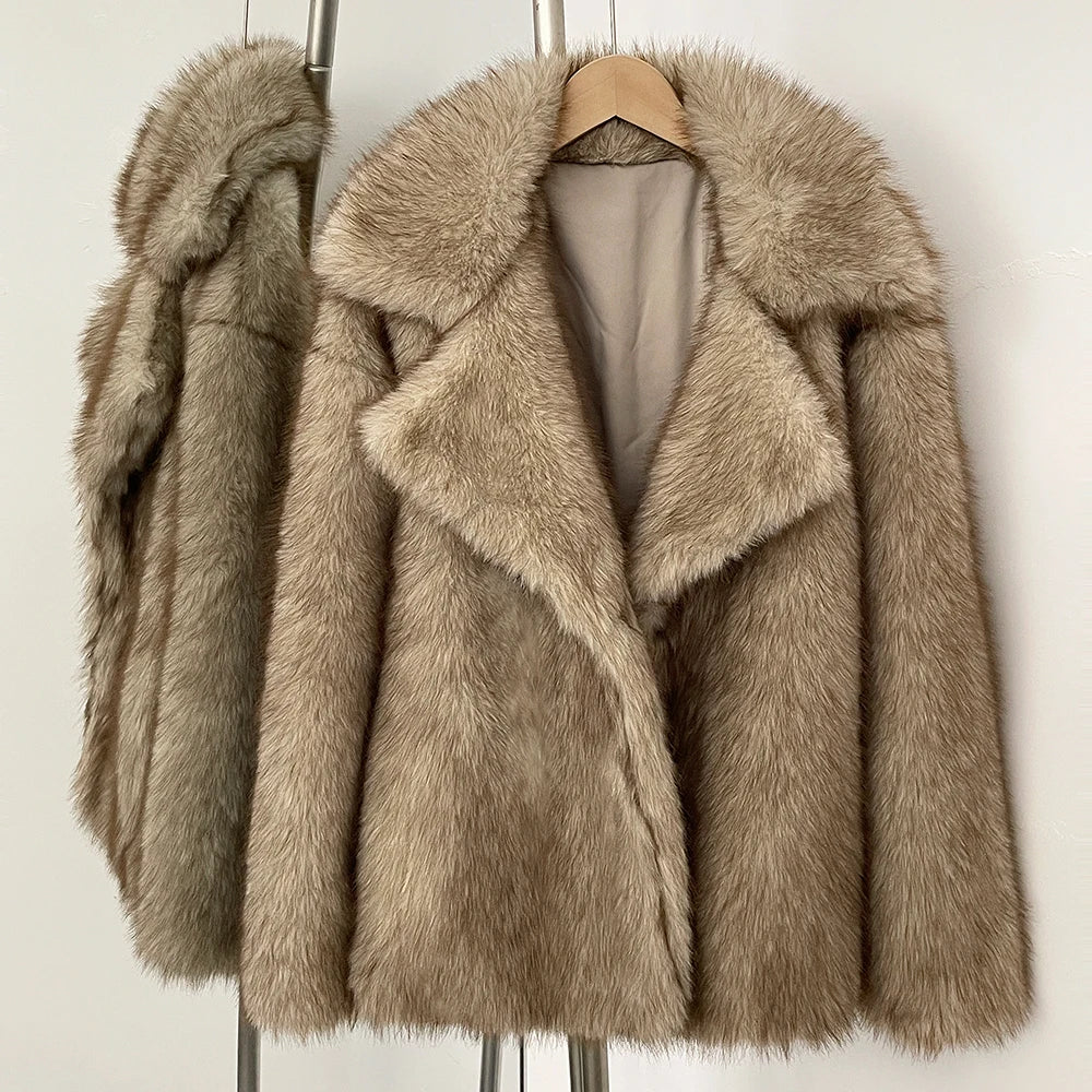 Fur Coat Eco-friendly Artificial Fur Coat Faux Fur Jacket Lapel Covered Button Loose Casual Women Coats Women's Winter Jacket