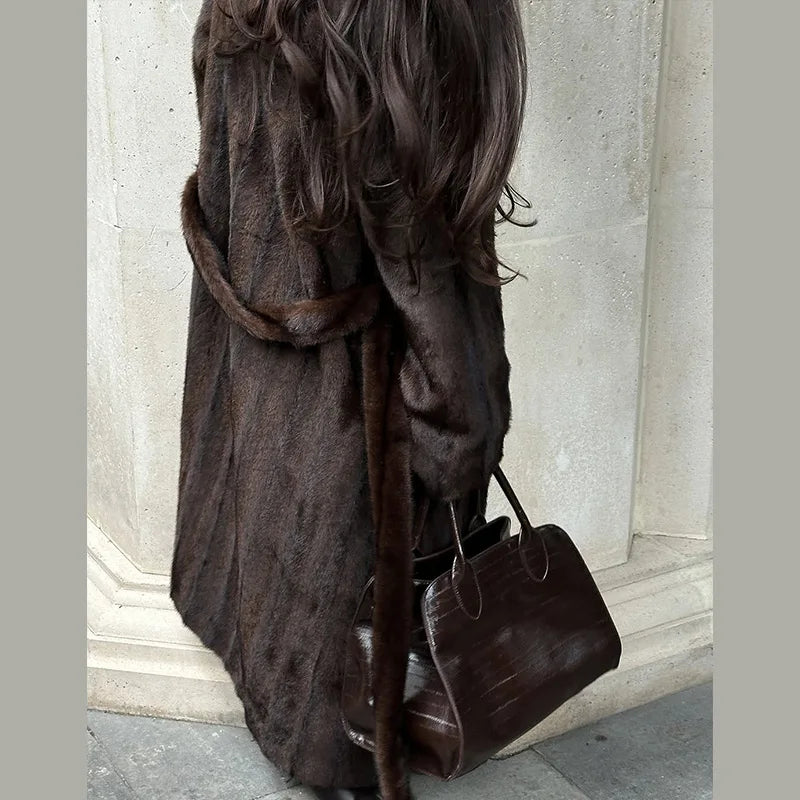 Women Faux Fur Overcoat Luxury Chic Fashion Lapel Long Sleeve Loose Fluffy Coat Lady Winter Warm Elegant Street Outerwear New