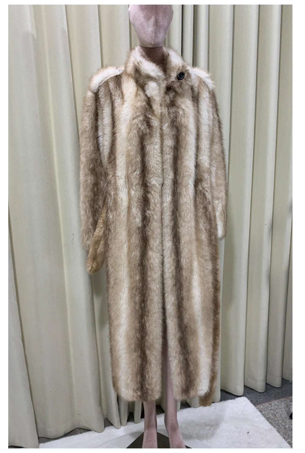 Autumn Winter Long Thick Warm Soft Hairy Striped Faux Fur Coat Women Runway Fashion Chic Loose Casual Fluffy Furry Overcoat 2025