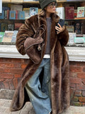 Women Faux Fur Overcoat Luxury Chic Fashion Lapel Long Sleeve Loose Fluffy Coat Lady Winter Warm Elegant Street Outerwear New