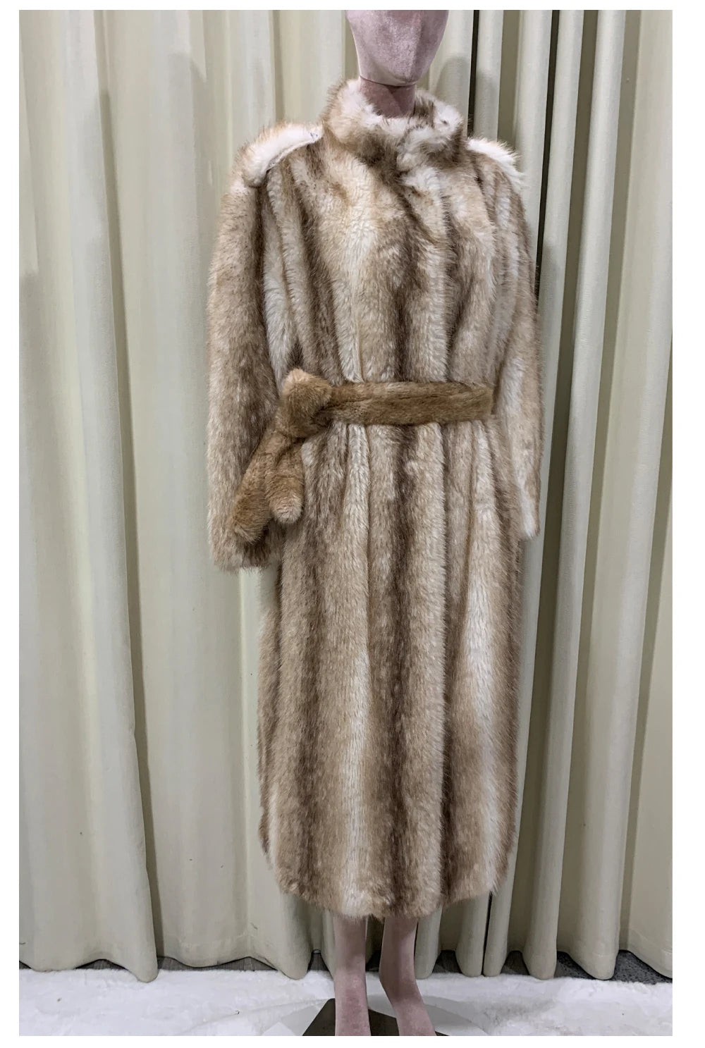 Autumn Winter Long Thick Warm Soft Hairy Striped Faux Fur Coat Women Runway Fashion Chic Loose Casual Fluffy Furry Overcoat 2025