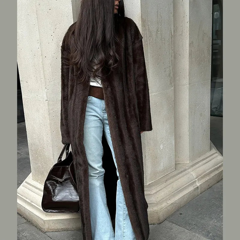 Women Faux Fur Overcoat Luxury Chic Fashion Lapel Long Sleeve Loose Fluffy Coat Lady Winter Warm Elegant Street Outerwear New