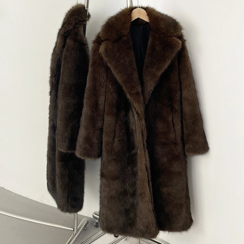 Fur Coat Eco-friendly Artificial Fur Coat Faux Fur Jacket Lapel Covered Button Loose Casual Women Coats Women's Winter Jacket