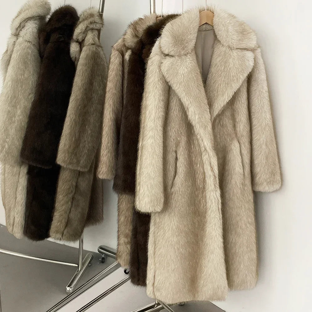 Fur Coat Eco-friendly Artificial Fur Coat Faux Fur Jacket Lapel Covered Button Loose Casual Women Coats Women's Winter Jacket