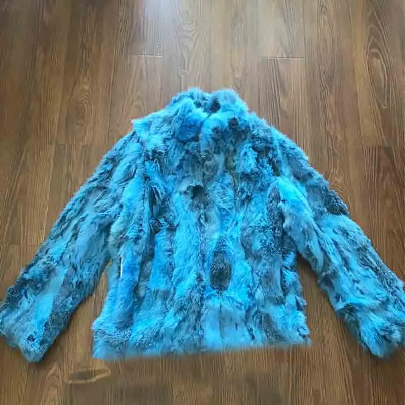 2023 New Women Real Rabbit Fur Mandarin Collar Coat Natural Pure Genuine Whole Skin Fur Jacket Full Pelt Fur Customize WSR61