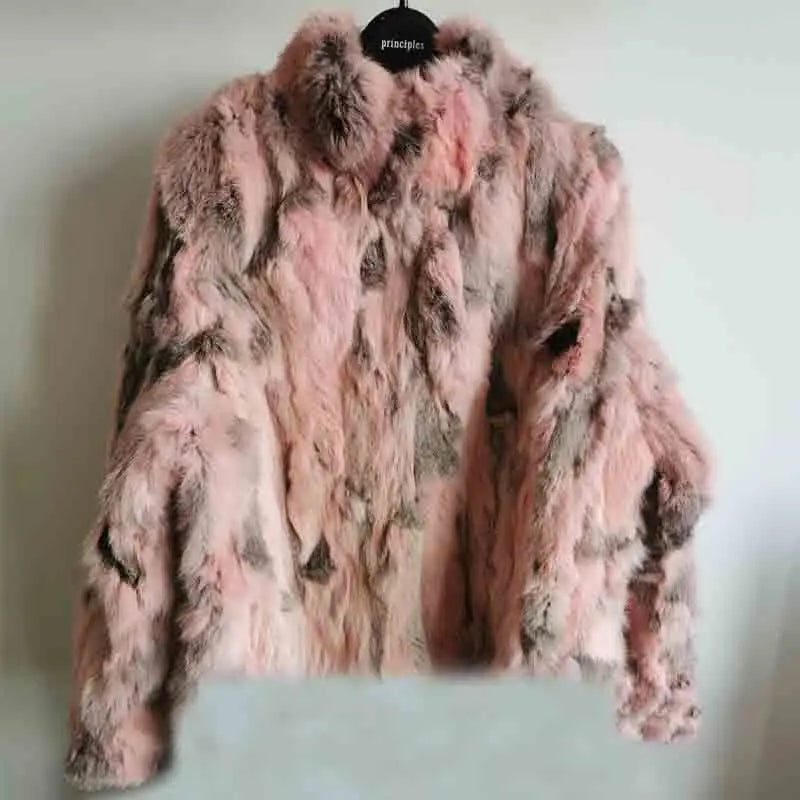 2023 New Women Real Rabbit Fur Mandarin Collar Coat Natural Pure Genuine Whole Skin Fur Jacket Full Pelt Fur Customize WSR61