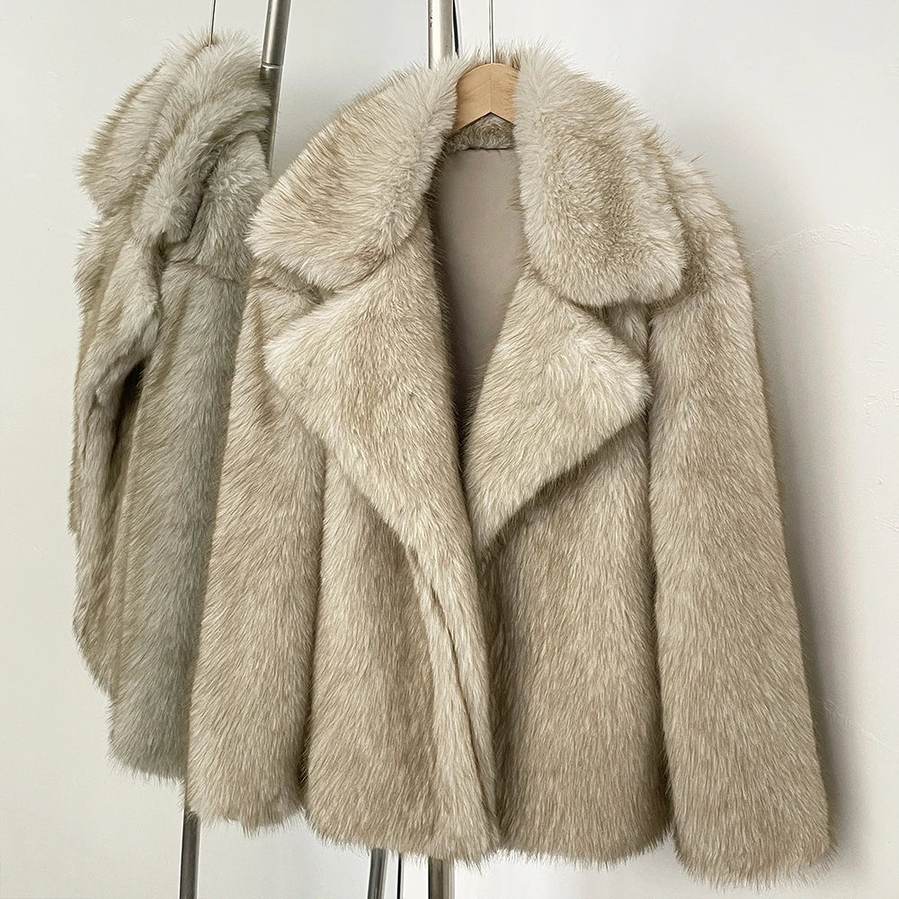 Fur Coat Eco-friendly Artificial Fur Coat Faux Fur Jacket Lapel Covered Button Loose Casual Women Coats Women's Winter Jacket