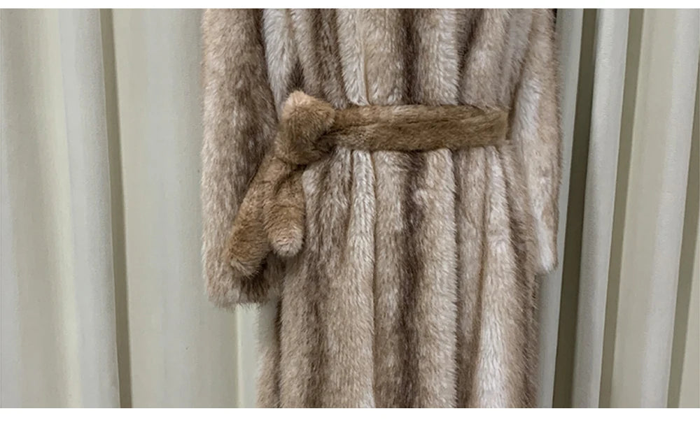 Autumn Winter Long Thick Warm Soft Hairy Striped Faux Fur Coat Women Runway Fashion Chic Loose Casual Fluffy Furry Overcoat 2025