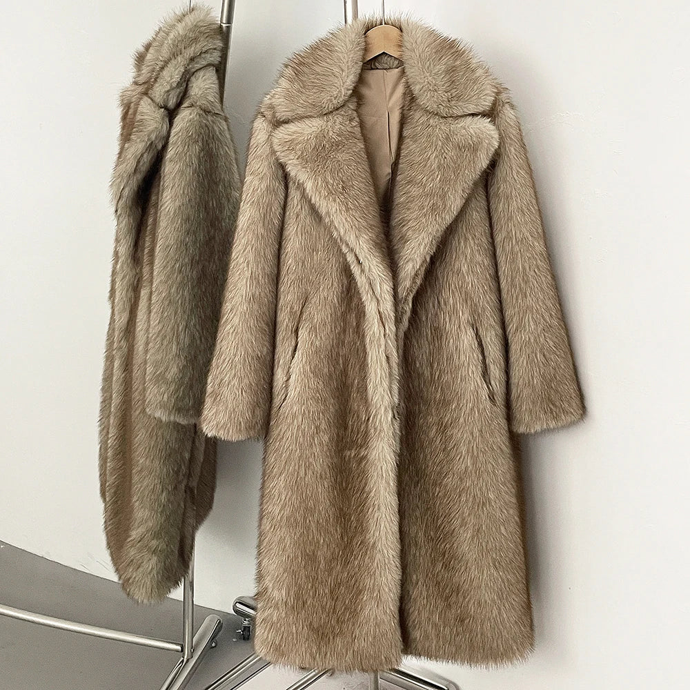 Fur Coat Eco-friendly Artificial Fur Coat Faux Fur Jacket Lapel Covered Button Loose Casual Women Coats Women's Winter Jacket
