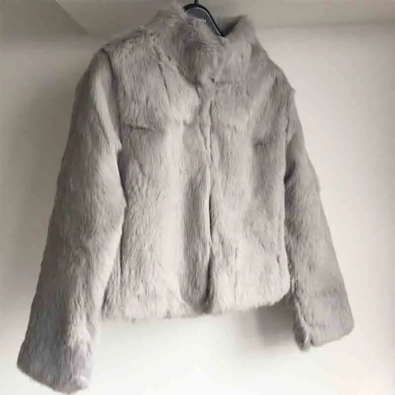 2023 New Women Real Rabbit Fur Mandarin Collar Coat Natural Pure Genuine Whole Skin Fur Jacket Full Pelt Fur Customize WSR61