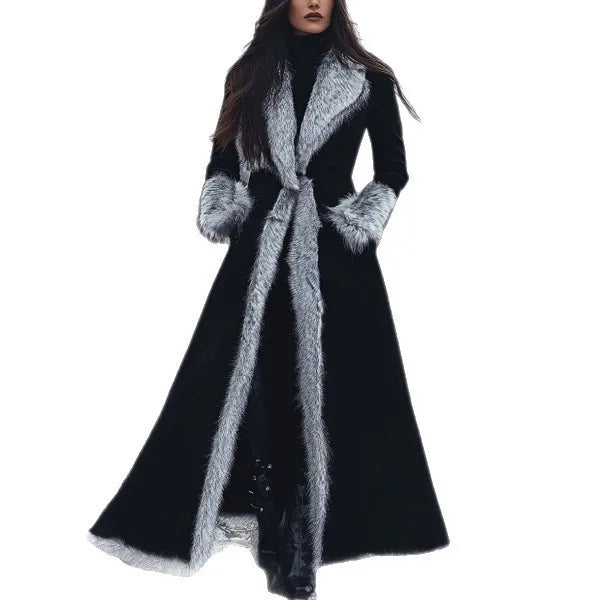 3xl Women's Winter Faux Fur Trim Maxi Coat Open Front Long Sleeve  Slim Fit Casual Party Streetwear Evening Outwear Robe Femme
