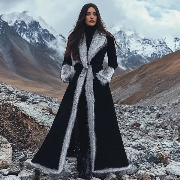 3xl Women's Winter Faux Fur Trim Maxi Coat Open Front Long Sleeve  Slim Fit Casual Party Streetwear Evening Outwear Robe Femme