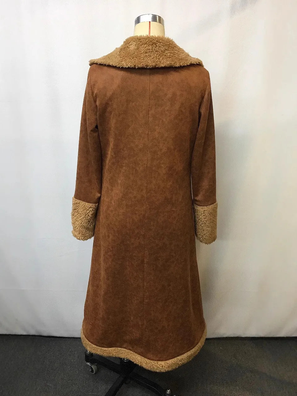 Women's Brown Vintage Coat Western Denim Plush Autumn And Winter Fashionable Warm Coat Outdoor Windproof Slim Fit Windbreaker