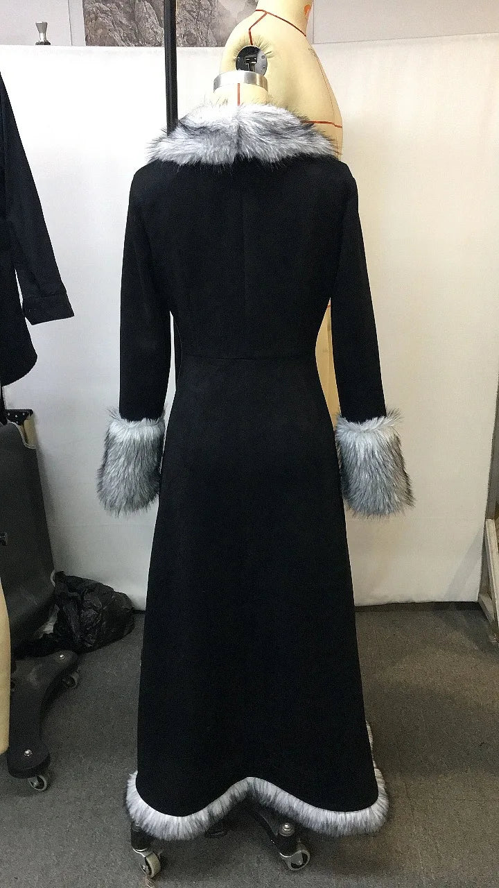 3xl Women's Winter Faux Fur Trim Maxi Coat Open Front Long Sleeve  Slim Fit Casual Party Streetwear Evening Outwear Robe Femme