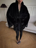 Women's Elegant Faux Fur Coat Fashion Oversized Long Sleeve Warm Belt Waist Jacket Lady 2026 Spring New Chic Street Outerwear
