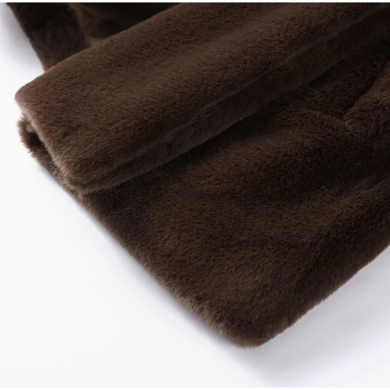 Women's Elegant Faux Fur Coat Fashion Oversized Long Sleeve Warm Belt Waist Jacket Lady 2026 Spring New Chic Street Outerwear