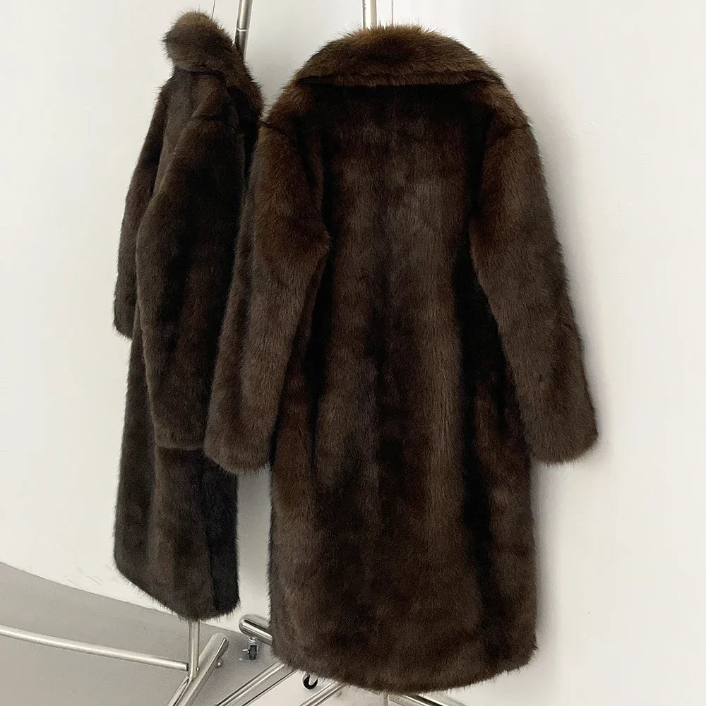 Fur Coat Eco-friendly Artificial Fur Coat Faux Fur Jacket Lapel Covered Button Loose Casual Women Coats Women's Winter Jacket