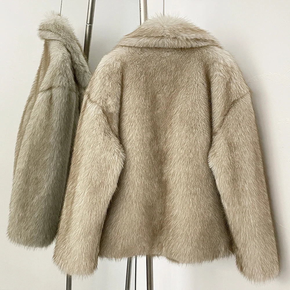Fur Coat Eco-friendly Artificial Fur Coat Faux Fur Jacket Lapel Covered Button Loose Casual Women Coats Women's Winter Jacket