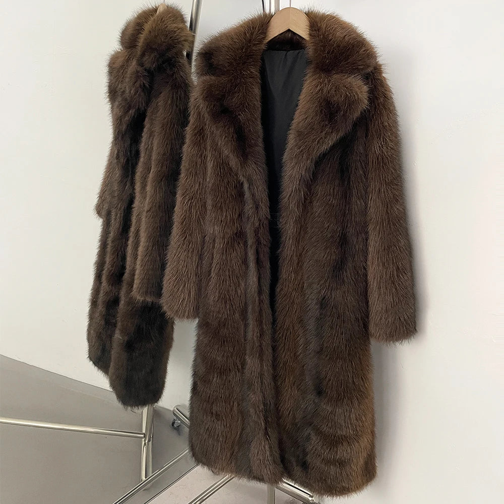 Fur Coat Eco-friendly Artificial Fur Coat Faux Fur Jacket Lapel Covered Button Loose Casual Women Coats Women's Winter Jacket
