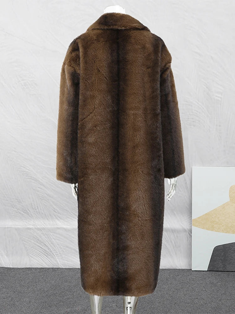 Women Faux Fur Overcoat Luxury Chic Fashion Lapel Long Sleeve Loose Fluffy Coat Lady Winter Warm Elegant Street Outerwear New