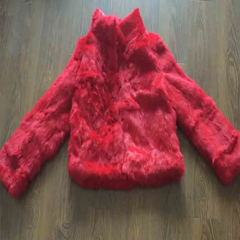 2023 New Women Real Rabbit Fur Mandarin Collar Coat Natural Pure Genuine Whole Skin Fur Jacket Full Pelt Fur Customize WSR61
