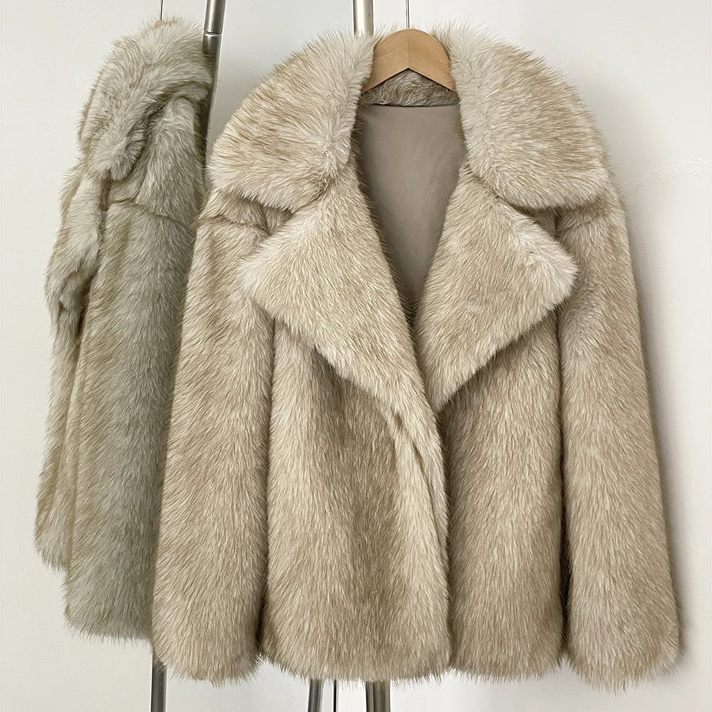 Fur Coat Eco-friendly Artificial Fur Coat Faux Fur Jacket Lapel Covered Button Loose Casual Women Coats Women's Winter Jacket