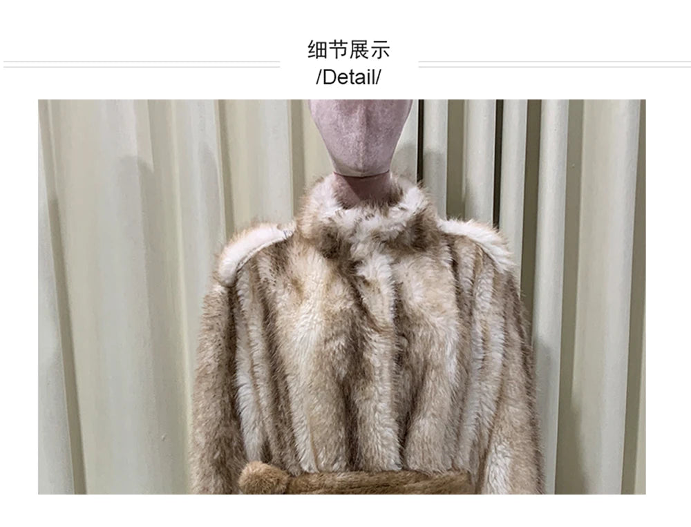 Autumn Winter Long Thick Warm Soft Hairy Striped Faux Fur Coat Women Runway Fashion Chic Loose Casual Fluffy Furry Overcoat 2025