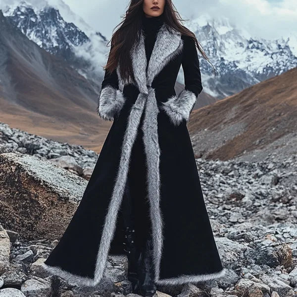 3xl Women's Winter Faux Fur Trim Maxi Coat Open Front Long Sleeve  Slim Fit Casual Party Streetwear Evening Outwear Robe Femme