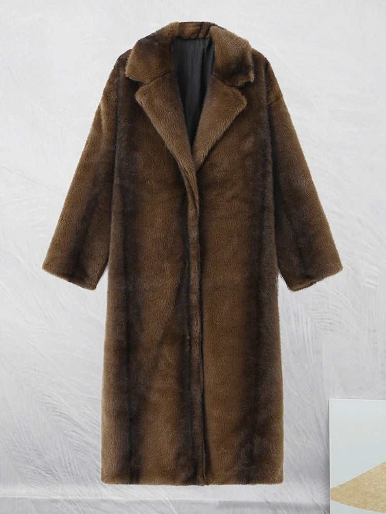 Women Faux Fur Overcoat Luxury Chic Fashion Lapel Long Sleeve Loose Fluffy Coat Lady Winter Warm Elegant Street Outerwear New