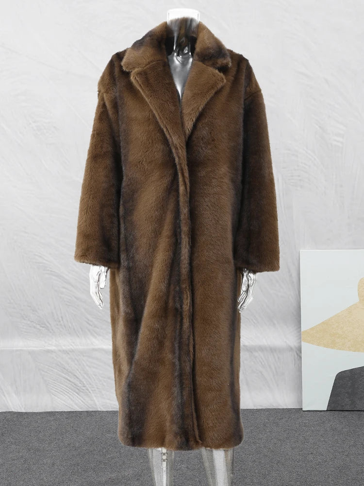 Women Faux Fur Overcoat Luxury Chic Fashion Lapel Long Sleeve Loose Fluffy Coat Lady Winter Warm Elegant Street Outerwear New