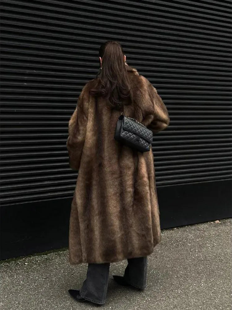 Women Faux Fur Overcoat Luxury Chic Fashion Lapel Long Sleeve Loose Fluffy Coat Lady Winter Warm Elegant Street Outerwear New