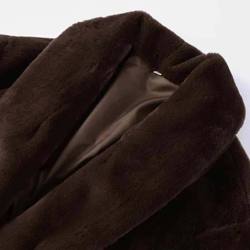 Women's Elegant Faux Fur Coat Fashion Oversized Long Sleeve Warm Belt Waist Jacket Lady 2026 Spring New Chic Street Outerwear