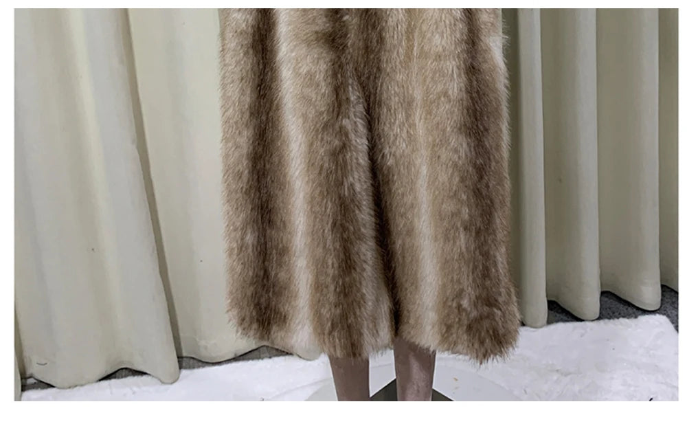 Autumn Winter Long Thick Warm Soft Hairy Striped Faux Fur Coat Women Runway Fashion Chic Loose Casual Fluffy Furry Overcoat 2025