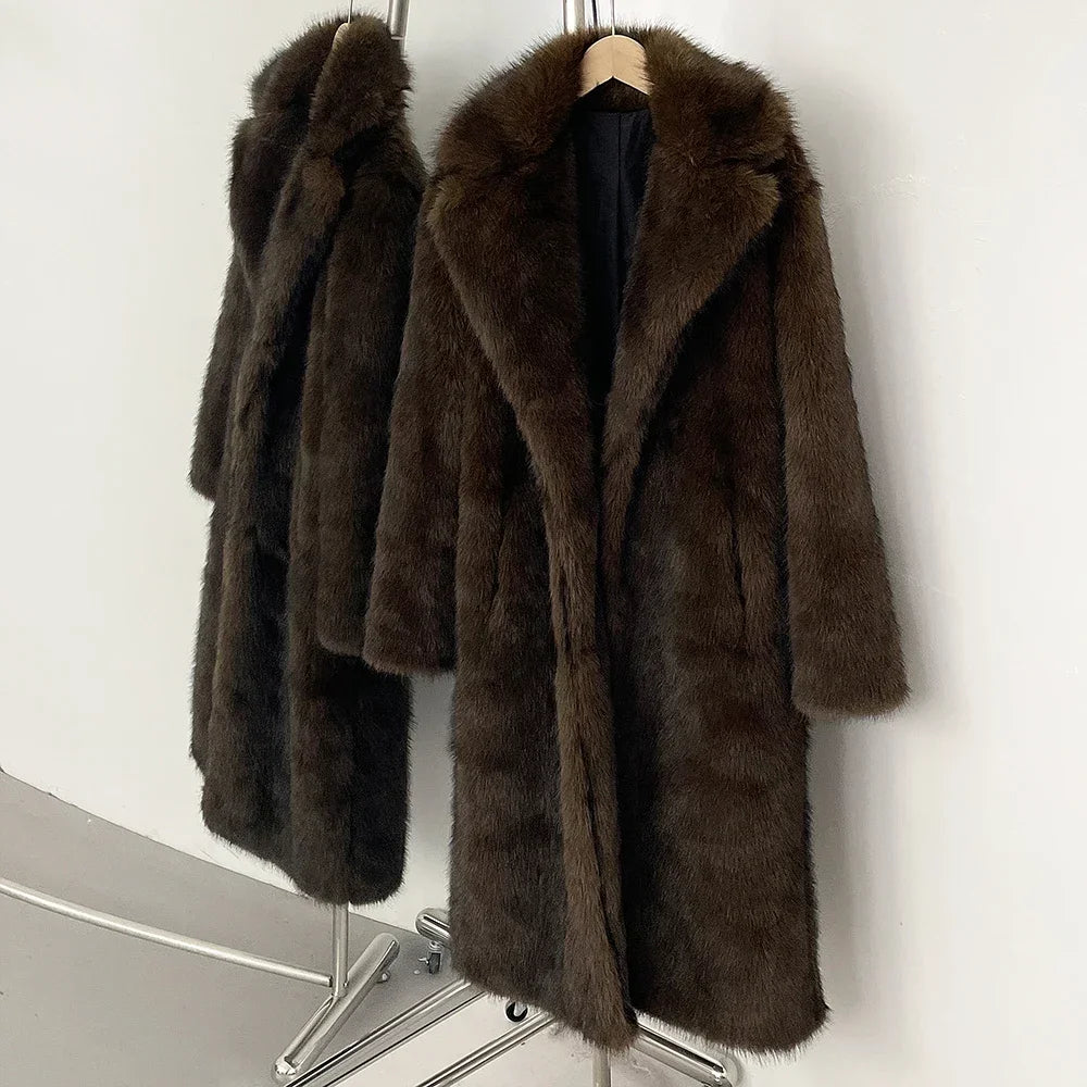 Fur Coat Eco-friendly Artificial Fur Coat Faux Fur Jacket Lapel Covered Button Loose Casual Women Coats Women's Winter Jacket